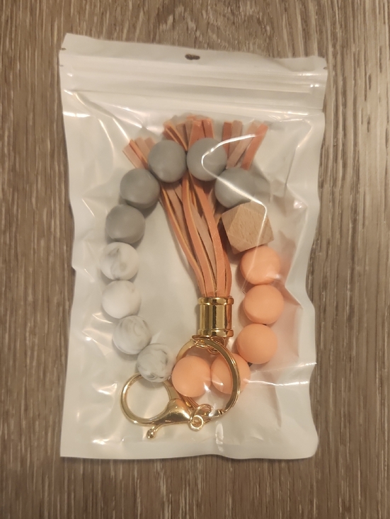Accessories - Women Accessories Peach and Gray Beaded Tassel Keychain - Unbranded